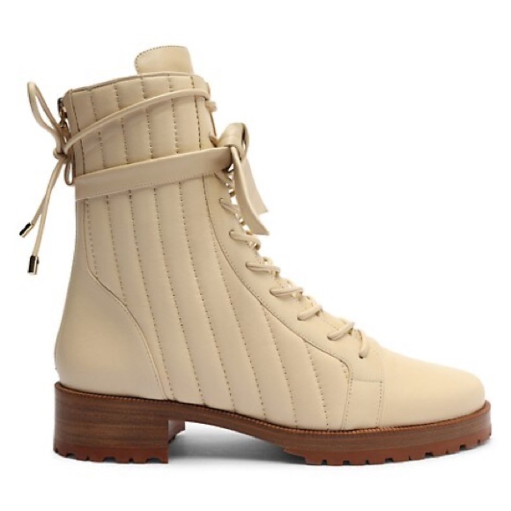 Alexandre Birman Cream Quilted Leather Lace-Up Ankle Boots